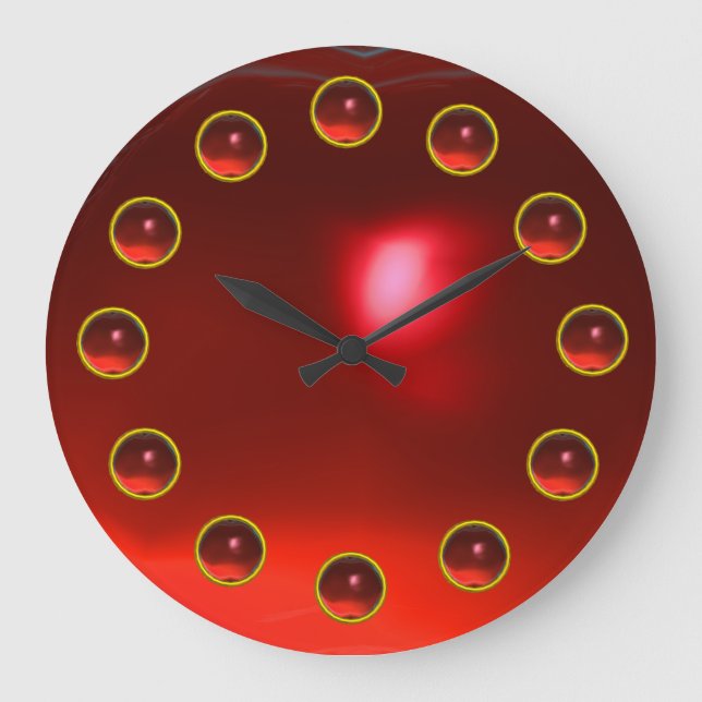 DRUCKrote KARMINROTE EDELSTEINE 3D Große Wanduhr (Vorderseite)