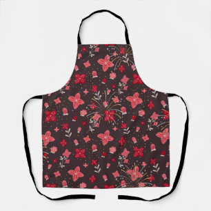 Druckschürze in Schwarz mit rosa Blumen Schürze