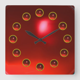 DRUCKTE 3D-ROTE RUBY GEMSTONES QUADRATISCHE WANDUHR