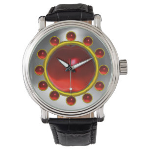 DRUCKTE 3D-ROTE RUBY UND WEISSE GEMSTONEN ARMBANDUHR