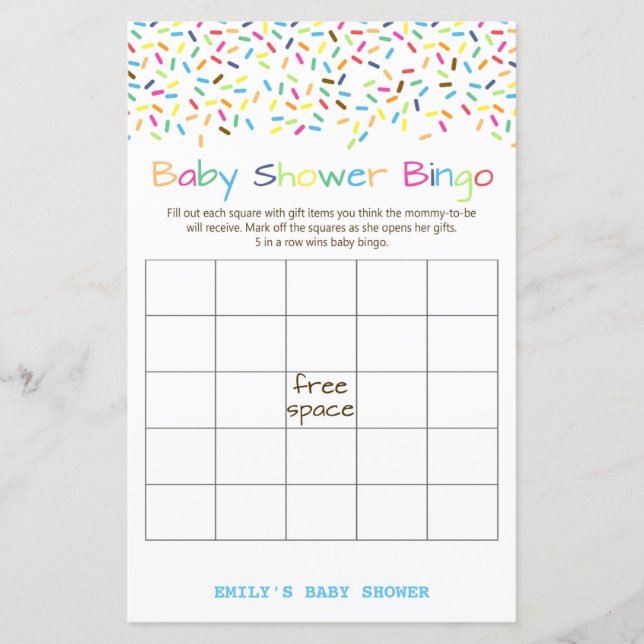 DRUCKTE Eiscreme Sprinkle Baby Showspiel (Vorderseite)