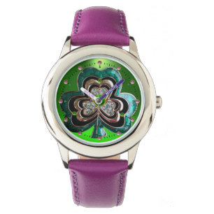 DRUCKTE EMERALD GRÜNES KLEEBLATT JEWEL MIT GEMS ARMBANDUHR