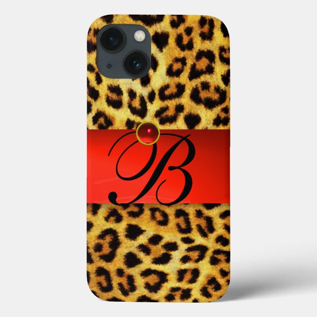 DRUCKTE LEOPARFUR RED RUBY GEMSTONE MONOGRAM, Case-Mate iPhone HÜLLE (Rückseite)