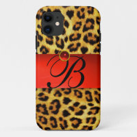 DRUCKTE LEOPARFUR RED RUBY GEMSTONE MONOGRAM,