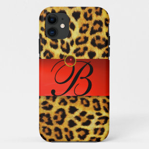 DRUCKTE LEOPARFUR RED RUBY GEMSTONE MONOGRAM, iPhone 11 HÜLLE