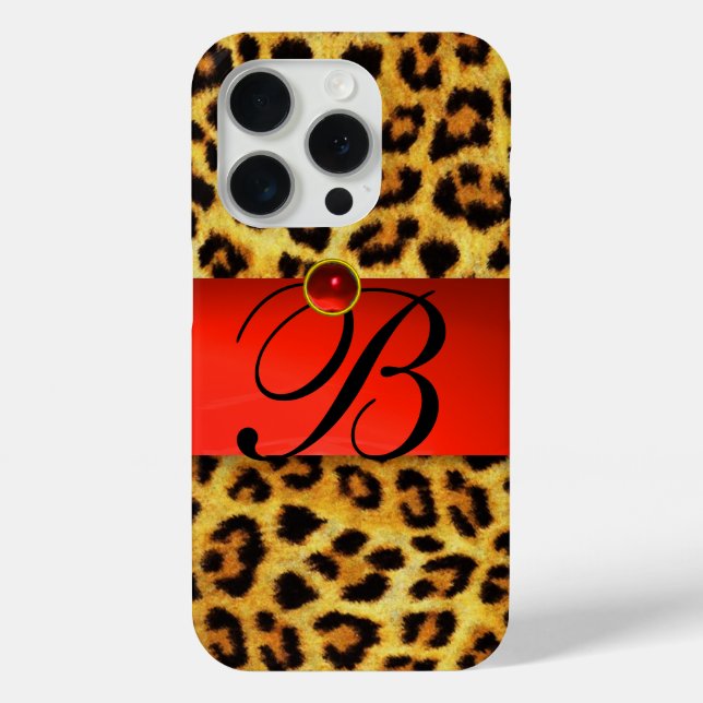 DRUCKTE LEOPARFUR RED RUBY GEMSTONE MONOGRAM, Case-Mate iPhone HÜLLE (Rückseite)