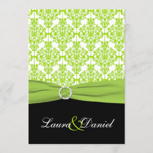 DRUCKTE RIBBON Black, Green Damask Wedite Einladung