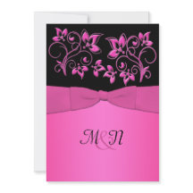 DRUCKTE RIBBON Black, Pink Floral Wedite Einladung