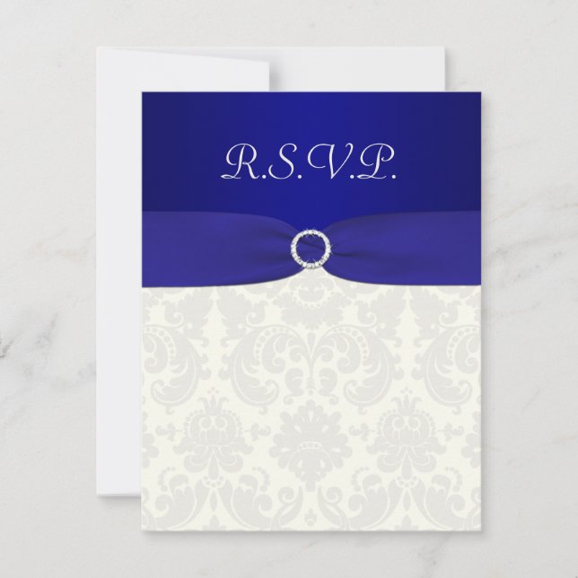 DRUCKTE RIBBON Blue, ElfenbeinDamaskus-Antwortkart RSVP Karte (Vorderseite)