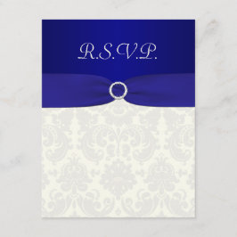 DRUCKTE RIBBON Blue, ElfenbeinDamaskus-Antwortkart RSVP Karte