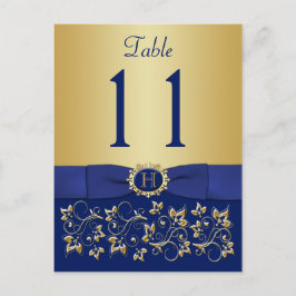 DRUCKTE RIBBON Blue Gold Tischnummer Postkarte