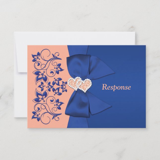 DRUCKTE RIBBON Blue Peach Floral Wedding RSVP Card Einladung (Vorderseite)