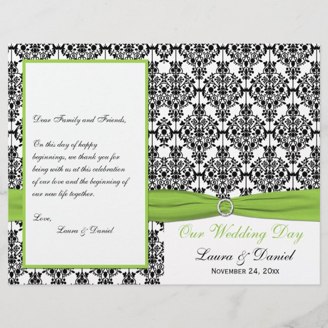 DRUCKTE RIBBON Chartreuse, Black Wedding Program (Vorderseite)
