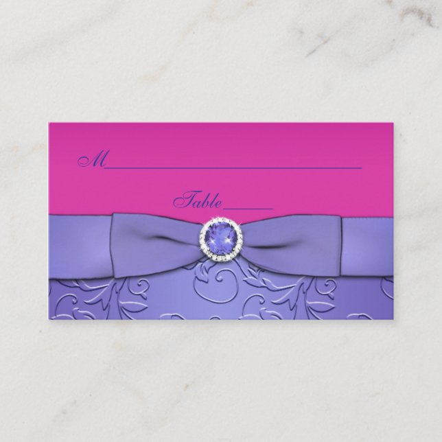 DRUCKTE RIBBON Fuchsia, Lila florale Platzkarte (Vorderseite)