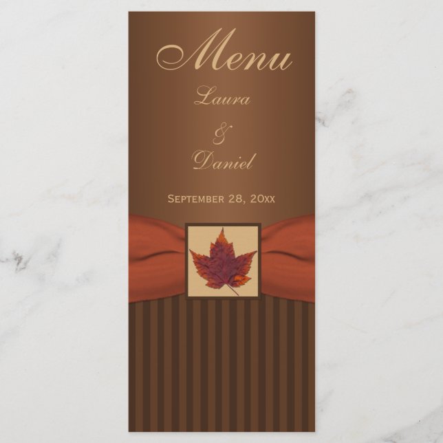 DRUCKTE RIBBON Herbstleaf-Hochzeitkarte Menükarte (Vorderseite)