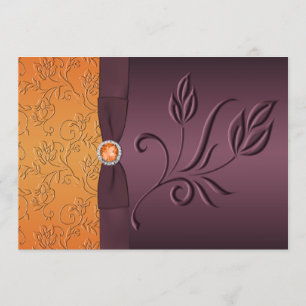 DRUCKTE RIBBON Lila, Mandarine Hochzeit Einladung