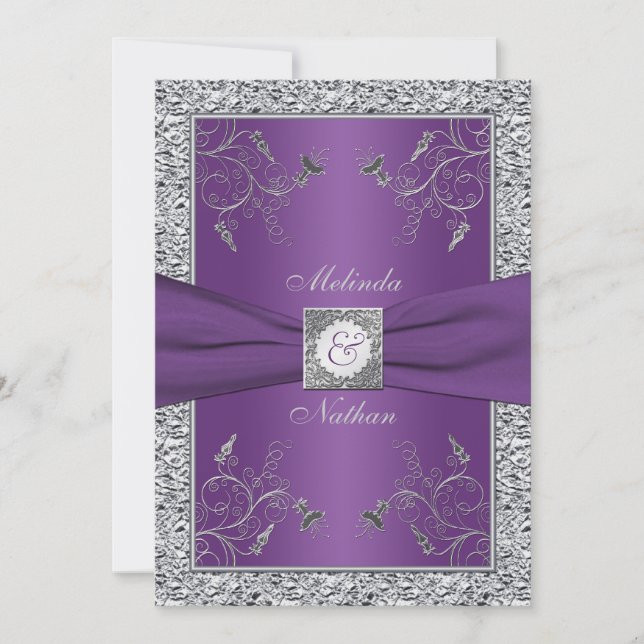 DRUCKTE RIBBON Lila Silberhochzeit Einladung (Vorderseite)
