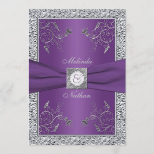 DRUCKTE RIBBON Lila Silberhochzeit Einladung