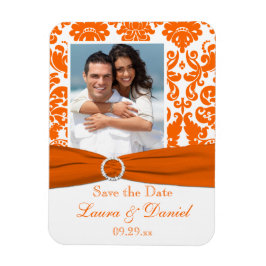 DRUCKTE RIBBON Orange Damask Speichern Sie das Dat Magnet