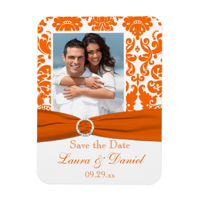 DRUCKTE RIBBON Orange Damask Speichern Sie das Dat Magnet (Vertikal)