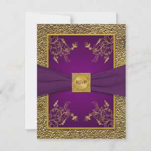 DRUCKTE RIBBON Royal Lila, Gold RSVP Card Karte