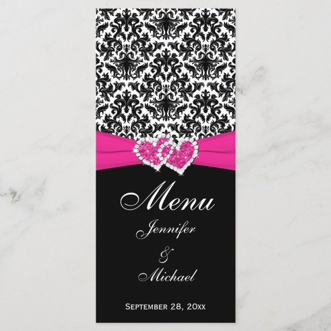 DRUCKTE RIBBON Schwarz-weiß-rosa Menü-Karte Menükarte (Vorderseite)