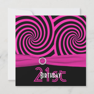 DRUCKTE RIBBON Wirbel Rosa und Schwarz 21. Geburts Einladung