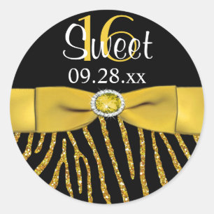 DRUCKTE RIBBON Zebra Sweet 16 Gefälligkeitsaufkleb Runder Aufkleber