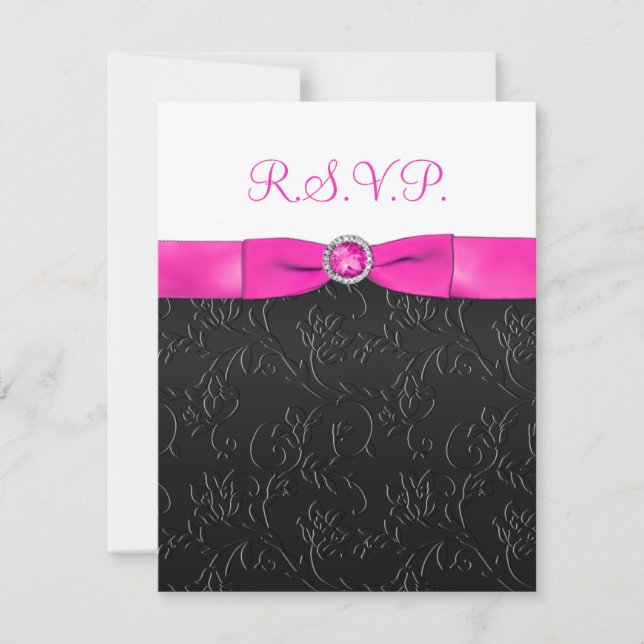 DRUCKTE RIBBONschwarze, Hot-Pink, weiße RSVP-Karte RSVP Karte (Vorderseite)