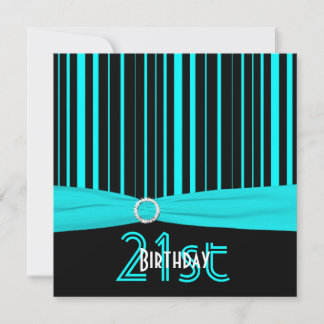 DRUCKTES RIBBON Aqua und Schwarzer Streifen 21. Ge Einladung