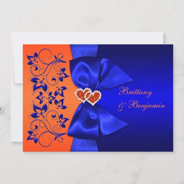 DRUCKTES RIBBON Blau, Orangefarbene Blumenzwiebele Einladung (Vorderseite)