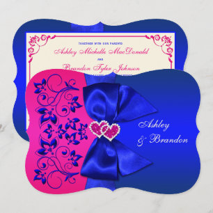 DRUCKTES RIBBON Blau, Rosa Blumenzwiebeln Einladung