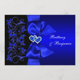 DRUCKTES RIBBON Blau, Schwarzer Floral Hochzeitsem Einladung
