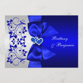 DRUCKTES RIBBON Blau, Silver Floral Wedite Einladung