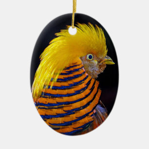 Druckweihnachtsverzierung des goldenen Fasans Keramikornament
