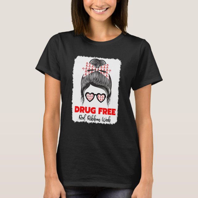 Drug Free Red Ribbon Week Awareness Cute Bleached  T-Shirt (Vorderseite)