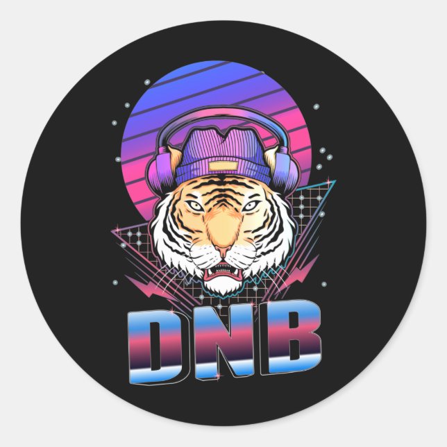 Drum and Bass Tiger Electronic Music Vaporwave Runder Aufkleber (Vorderseite)