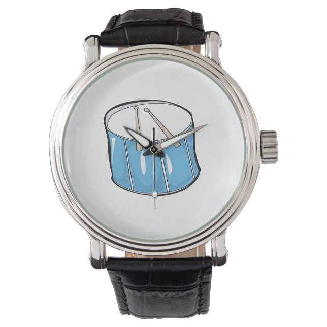 Drum Blue Handdrawn Look Armbanduhr (Vorderseite)