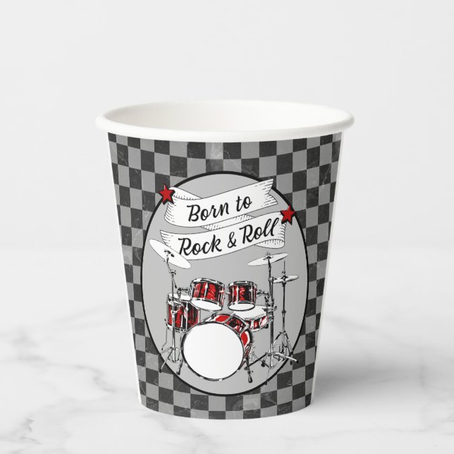Drum Geboren zu Rock & Roll Drummer Musician Party Pappbecher (Vorderseite)