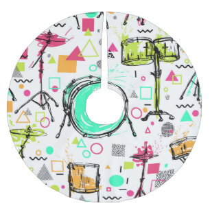Drum Kit: Das Retro der Wasserfarben-Memphis. Polyester Weihnachtsbaumdecke