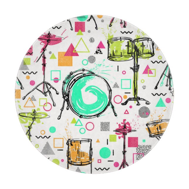 Drum Kit: Das Retro der Wasserfarben-Memphis. Schneidebrett (Vorderseite)