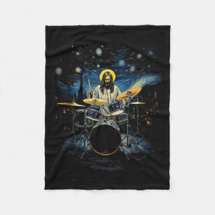 Drum Kit Percussionist Drummer Van Gogh Jesus Play Fleecedecke