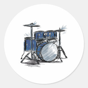 Drum Kit Sketch Music Runder Aufkleber