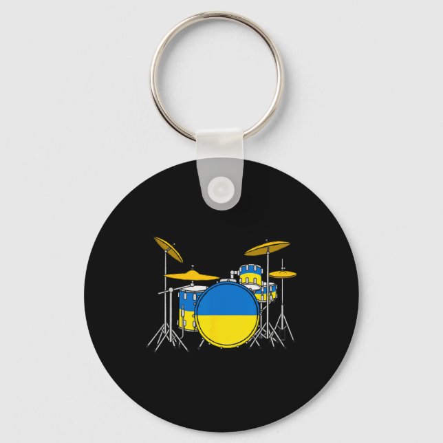 Drum Kit Ukrainian Flag Ukraine Drummer Musician  Schlüsselanhänger (Vorderseite)
