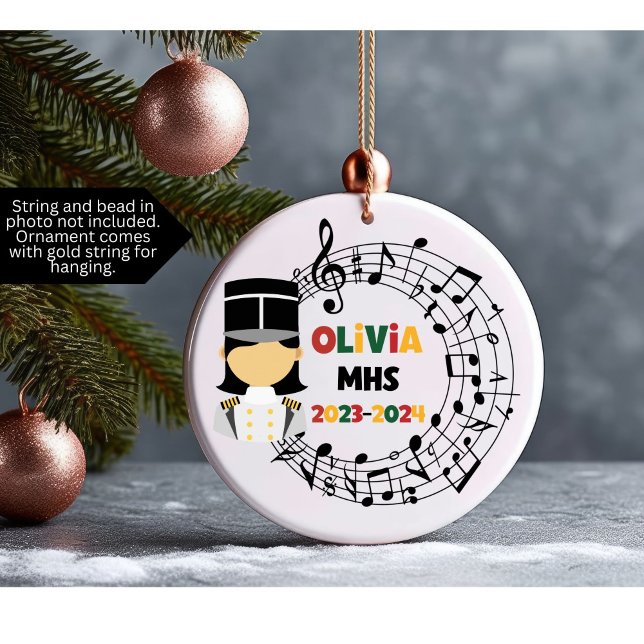 Drum Major Marching Band Ornement de Noël (Christmas ornament for a marching band member customized with name, school and year)