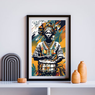Drum mit ihren Vorfahren - Afrozentrische Frau mit Poster