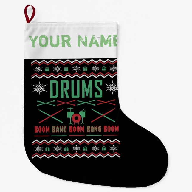 Drum Player Ugge Weihnachts-Sweater-Stil Großer Weihnachtsstrumpf (Vorderseite)