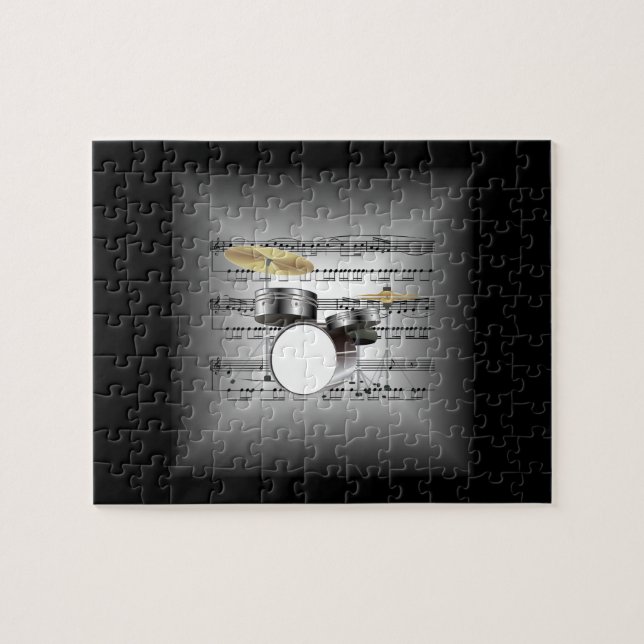 Drum-Set auf 3-D-Noten-Kissen-Silber & Black (Horizontal)