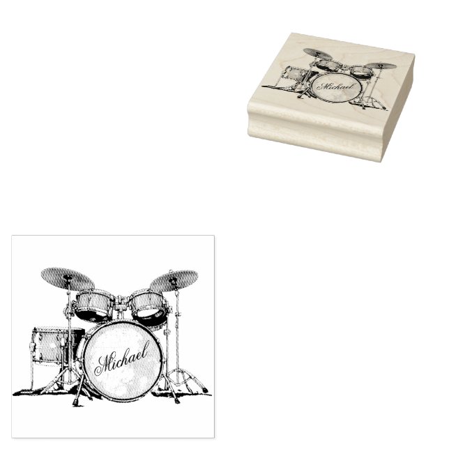Drum Set Drummer Personalisiert Gummistempel (Stempel)