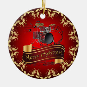 Drum Set ~ Musical Scroll ~ Frohe Weihnachten ~ *  Keramik Ornament
